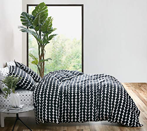 Image of MARIMEKKO - King Duvet Cover Set, Cotton Bedding with Matching Shams & Button Closure, All Season Home Decor (Rasymatto Black, King)