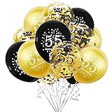 SHUNTAI 55th Birthday Decorations for Men Women Black and Gold 55th Birthday Balloons Latex Confetti Balloon 55 Years Old Anniversary Theme Events Party Decor Supplies 15 pieces 12 inch