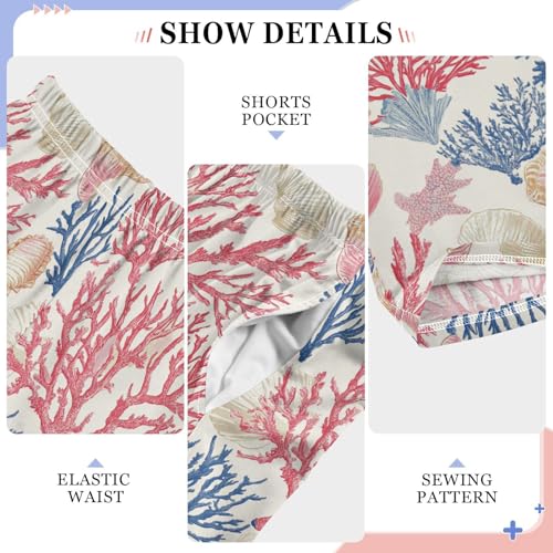 Boys' Pants Corals Seashell Pink Blue Long Bottoms Jogger Pants Elastic Waist Trousers with Pockets S-XL4