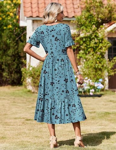 Image of Zeagoo Womens Summer Dresses 2026 Casual Midi Dress Flowy Sundress Ruffle Short Sleeve Tiered Dresses A Line Boho Dress