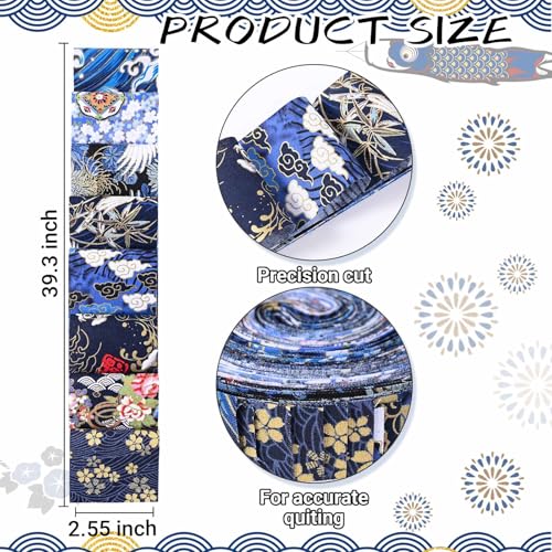 Bolsome BLS-FABRIC-JAPANESE-240730 40 Pcs Blue Japanese Style Jelly Roll Blue Ukiyoe Fabric Strips For Quilting Crafting Blue Sea Wave Bird Floral Precut Polyester Patchwork thumb #1