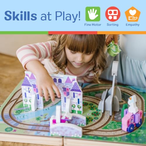 Image of Melissa & Doug 19-Piece Wooden Take-Along Tabletop Kingdom - Carriage, Horse, Unicorn, Dragon, More