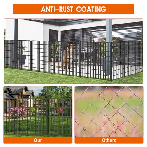 Image of 10 Panels No Dig Fence with Gate, 32 in(H) X 24 ft(L) Garden Decorative Fence Animal Barrier for Dogs, Rustproof Metal Garden Edging Border for Outdoor, Yard, Patio, Black