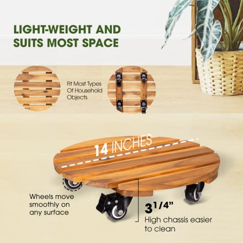 Idzo EDNV 2-Pack 14 Inch Acacia Wood Rolling Round Plant Caddy thumb #5