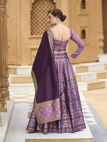 Image of PURVAJA Women's Kanjiwaram Semi-Stitched Lehenga choli