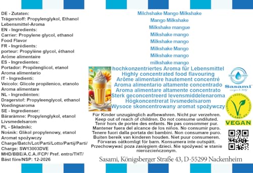 Arôme concentré milkshake mangue Sasami 100 ml : la solution idéale pour e-liquide vegan