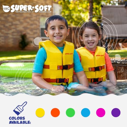 Image of TRC Recreation Super Soft Child Size Medium Life Jacket USCG Approved Vinyl Coated Foam Swim Vest for Kids Swimming Pool and Beach Gear, Sunset Orange