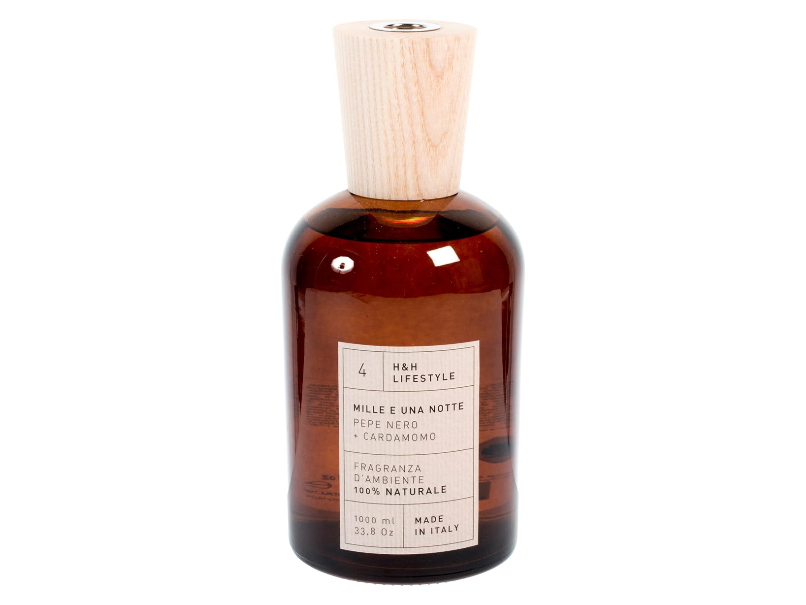 H&H Diffusore per Ambiente "Mille e Una Notte", Pepe Nero e Cardamomo - 1000 ml, Flacone in Vetro Ambrato, Profumo Naturale, Atmosfera Esotica, Made in Italy (Bastoncini Non Inclusi)
