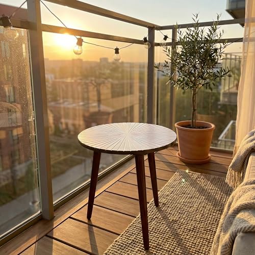 Image of Arvix Store Wooden Round Coffee Table, Easy-to-Assemble Home Decor Bedside Table, Nightstand Coffee End Table for Living Room, Small Space (Brown White)