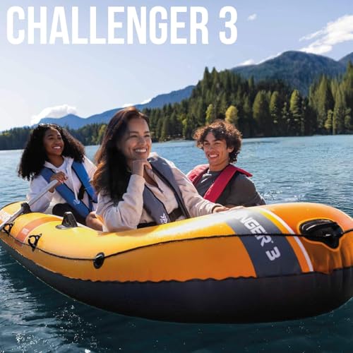Image of New Challenger 3, 3 Person Inflatable Boat for Flood Rescue, Adventure, Rafting, Fishing, with Oars & Air Pump (New Challenger 3)
