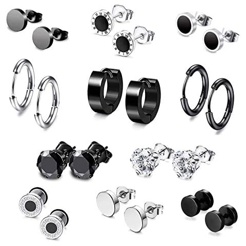 PROJEWE 11 Pares Aro Pendientes de Acero Inoxidable para Hombre Cover