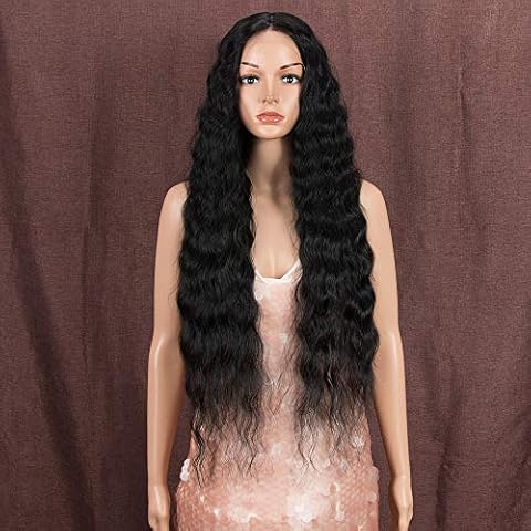 Style Icon Lace Front Wigs 30” Long Wavy Synthetic Wigs Deep Middle Part Baby Hair with 1.5"x4" Lace Simulated Scalp Natural Black Wigs for Women Heat Resistant Fiber Cover