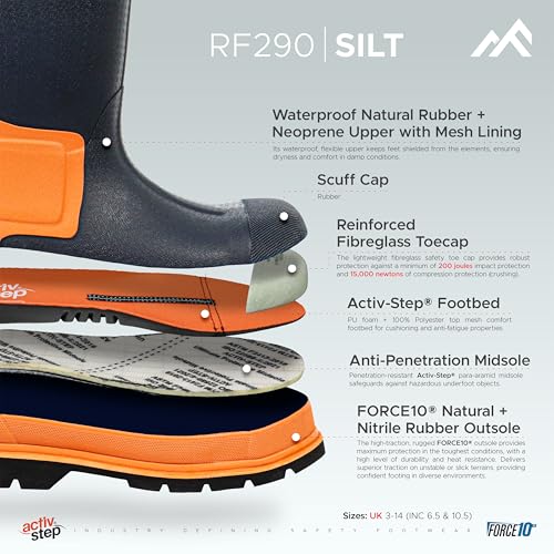 Rock Fall Unisex 6 Silt Neoprene Safety Wellington Boot, Navy, 9 Uk - 4