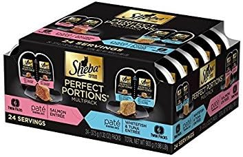 Perfect Portions Multipack Salmon and Whitefish & Tuna Entrée Wet Cat Food Corn Soy Wheat Free (12 Twin Packs), 1.98 Pounds