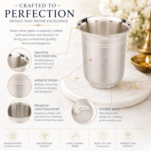 Image of 985 Silver Glass /Tumbler for Drinking Water, Handmade Chandi Glass for Pooja & Daily Use, 60 ml, Premium Red Velvet Gift Box for Temple, Wedding, Housewarming