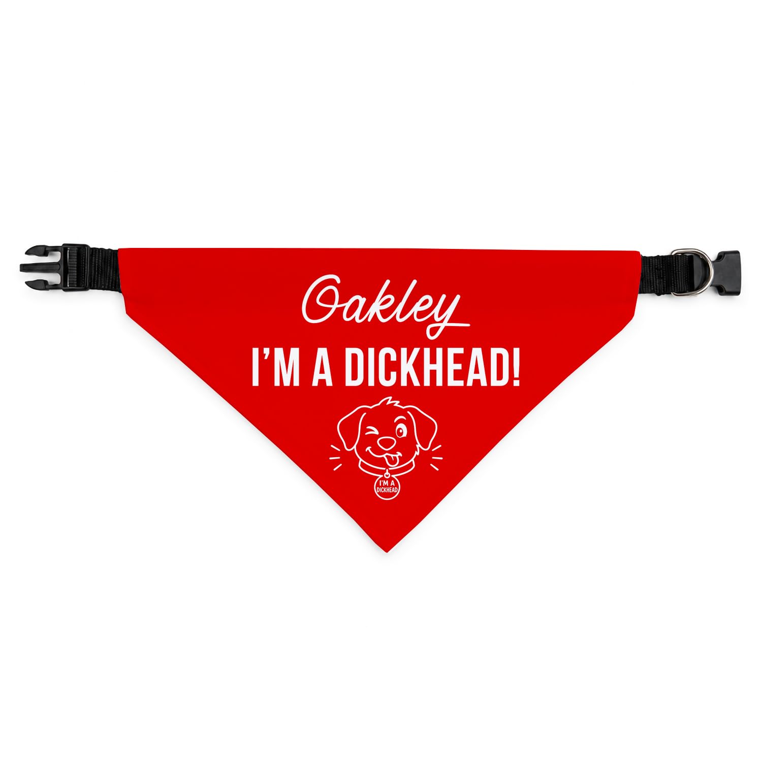 Personalised Dog Bandana | Custom Dog Scarf - I'm A Dickhead - Reactive Nervous Dog Warning Neckerchief | Funny Dog Lead Sign | DHEAD (Red, Small – Approx. 15cm x 9.5cm)