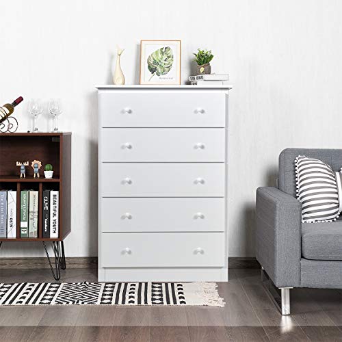 Giantex 5 Drawer Chest, Storage Dresser, Wooden Clothes Organizer Bedroom, Hallway, Entryway Furniture Large Storage Cabinet (White) #TOP1