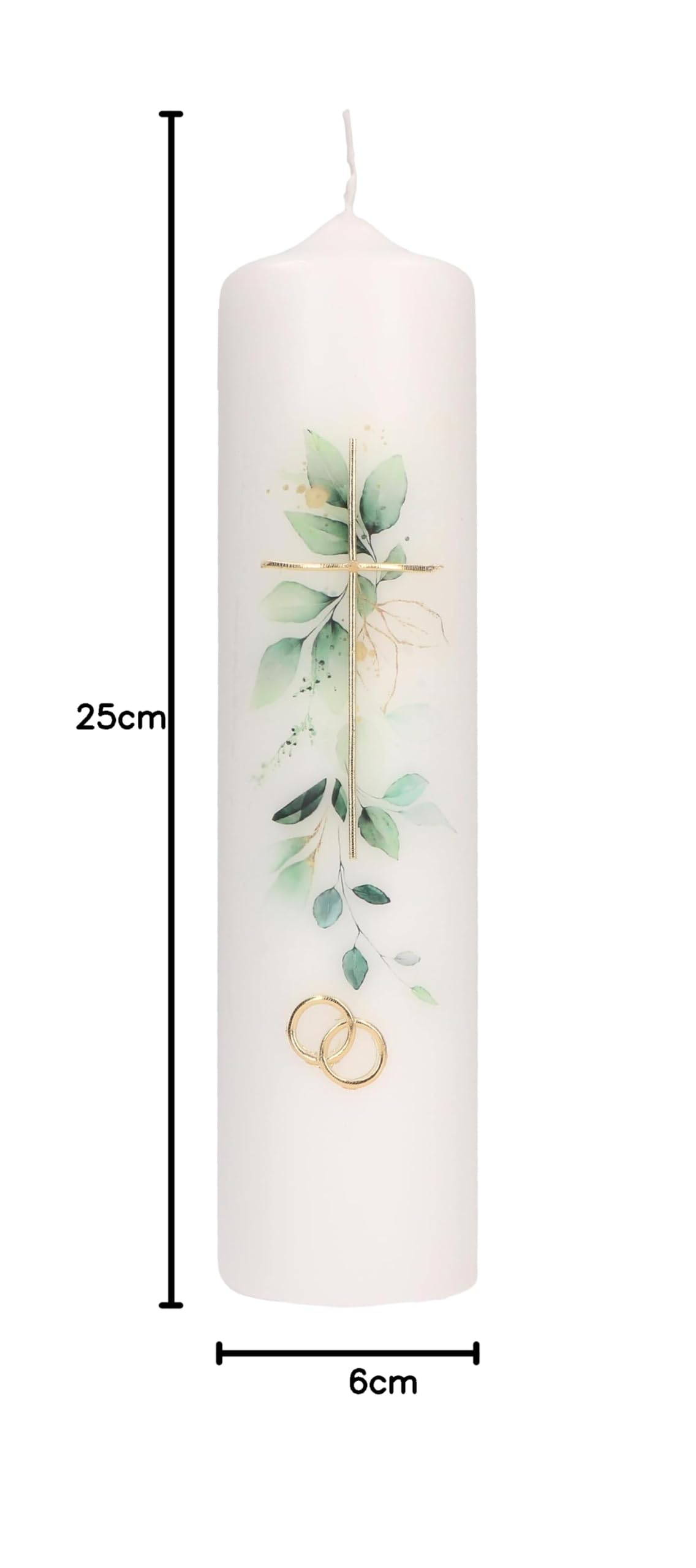 Butzon & Bercker Hochzeitskerze Blätterranke - Traukerze Kreuz & Ringe | Wachskerze 25 cm mit 80h Brenndauer inklusive Geschenkverpackung, ideales Hochzeitsgeschenk für Brautpaar und Trauung