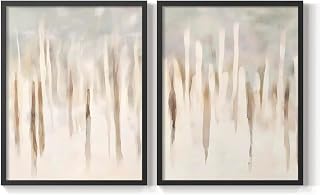 Renditions Gallery Set of 2 Peel & Stick Framed Prints, Abstract Wall Art, Light Color Painting Wall Decor, Re-Stickable - Ready to Hang - 8"x10" - Black Frame LT607