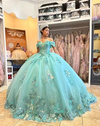 Women's Quinceanera Dresses Off The Shoulder Floral Flower Appliqued Princess Sweet 16 Gowns for Women2