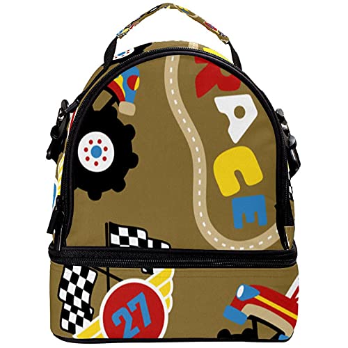 GIOVANIOR Cartoon Race Car Speedway Lunch Bag Insulated Lunch Box Picnic Bag School Cooler Bag for Men Women