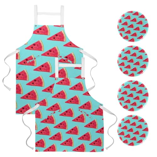 Lot de 2 tabliers de cuisine en toile motif pastèque avec 4 broches