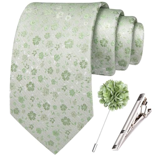 Image of Hi-Tie 63 inches Striped Paisley Extra Long Ties for Men Silk Necktie with Lapel Pin Tie Clip Big and Tall Men Formal Wedding