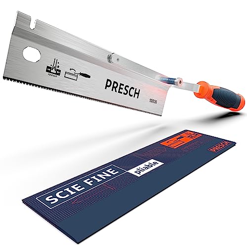 Presch Scie à dos 250 mm – Scie à araser manuelle, réversible, pliante et coudée pour bois, plastique, PVC, stuc et plâtre – Hand Saw