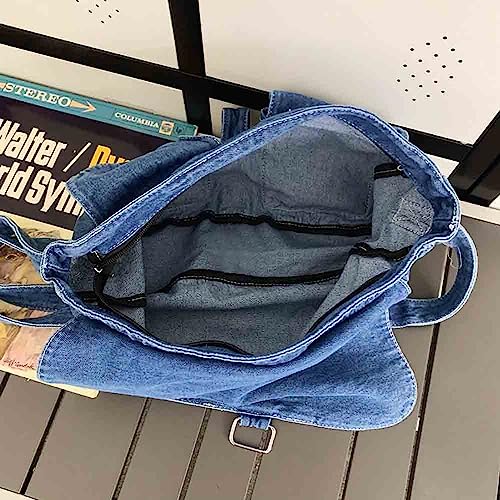Fashion denim handbag shoulder bag large capacity retro Messenger bag bag for men and women (Denim Light Blue)4