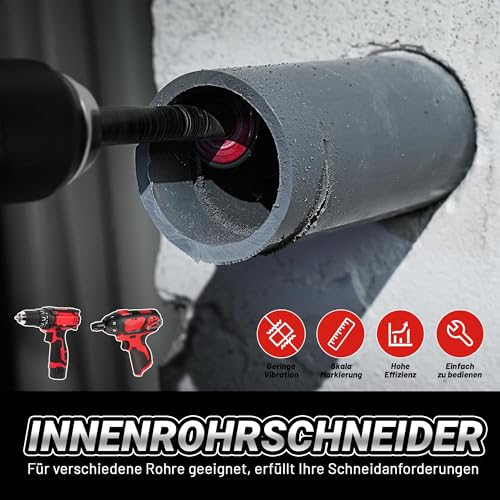 EZARC Innenrohrschneider für PVC-Rohre mit 2 Stück Klingen, 34 mm PVC-Rohrschneider 10X längere Lebensdauer - 2X schnellere Schnittleistung für den Einsatz auf Schlag- und Bohrschraubern