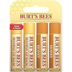 Burt’s Bees Pack de 4 bálsamos labiales hidratantes 100 % naturales, 2 unidades con Vitamina E y Menta, 2 unidades con…