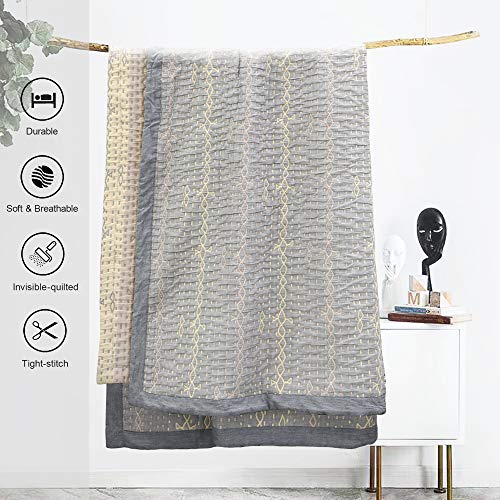 Heather Touch Queen Blanket Tencel Quilted Blanket 90X90 Cotton Comfy Bedspread Soft Lightweight Breathable Blanket Gray #TOP6