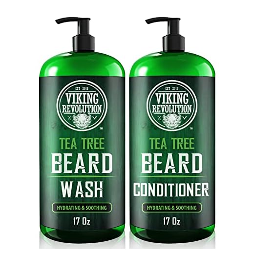 Viking Revolution Tea Tree Oil Beard Wash and Beard Conditioner For Men - Natural Beard Softener Set with Argan Oil, Vitamin E and Ginseng - Beard Shampoo and Conditioner Set (17 Oz)