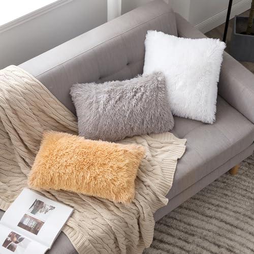 Image of MIULEE Pack of 2 Decoration Luxury Faux Fur Throw Pillow Covers Spring Cute Deluxe Spring Decorative Plush Pillow Case Cushion Cover Shell for Sofa Bedroom Car 18x18 Inch White