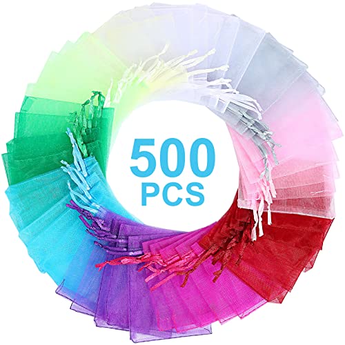 Image of Woanger 500 Pcs Organza Bags Bulk 3 x 4 Inch Small Drawstring Favor Mesh Pouches for Jewelry Bracelets Christmas Candy Wedding Party Favor Gift (random Mixed 10 Colors)