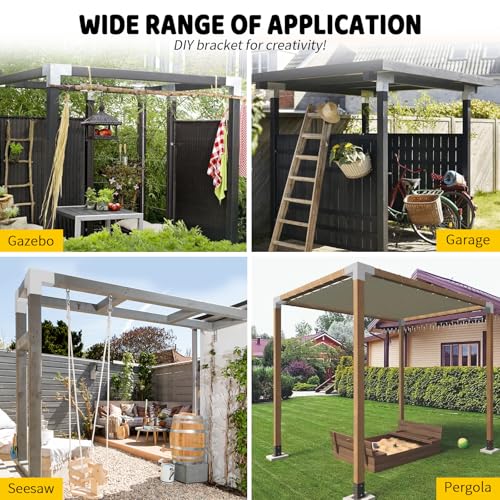 Image of 5-Way Pergola DIY Brackets Kit,Cross-Shaped Woodwork Brackets for 4 inch x 4 inch(Actual:3.5 inchx3.5 inch) Lumber,White Metal Bracket for Patio Pergolas,Gazebos,Log Cabin W /Hardware (1 Pack)