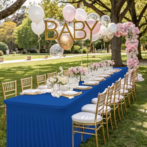 Image of Smiry Spandex Elastic Fitted Table Cloth Skirt for 5FT Rectangle Table | Stretch Washable Table Cloth, Banquet Table Cover for Wedding, Party, Indoor & Trade Shows, (Blue, 60Lx36Wx30H)