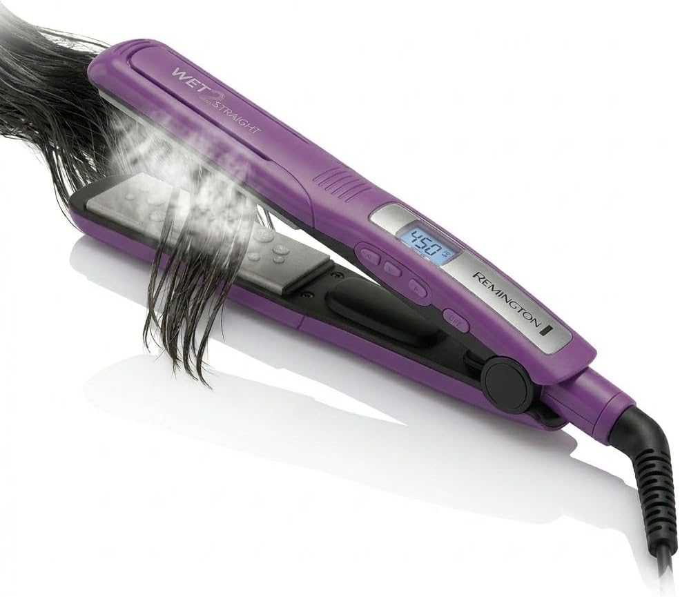 Remington Wet 2 Straight Hair Straightener 1- Inch Flat Iron with Ceramic Tourmaline Plates. 390 F High Heat & Digital Controls Purple