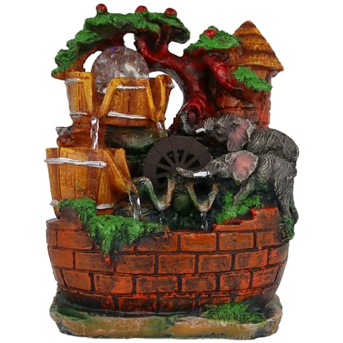 Table top Elephant & Trees 10' Water Fountain Cascading Waterfalls Water Mill LED Light