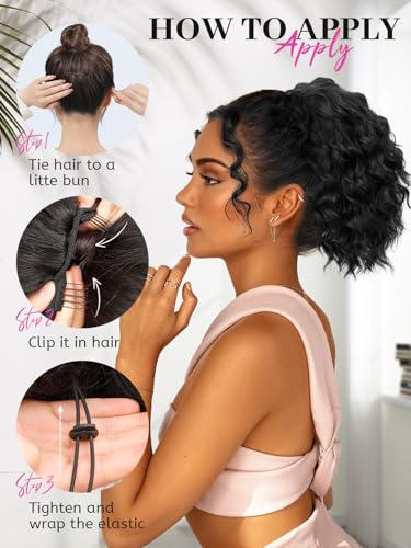 Isaic Ponytail Extension 8 Inch Short Wavy Curly Ponytails Drawstring Ponytail For Black Women Jet Black Pony Tails Hair Extensions Synthetic Hairpiece For Daily Use thumb #4