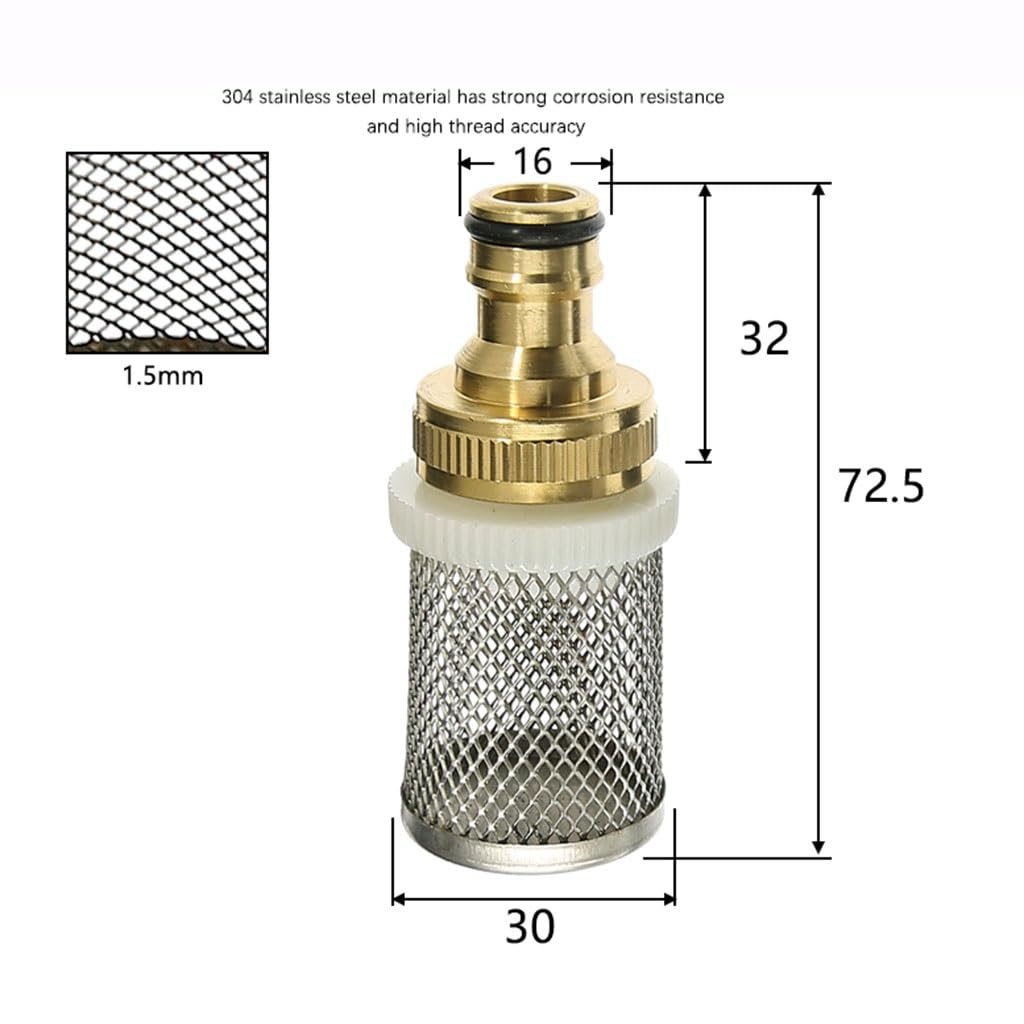 Filtro de manguera en línea de 16 mm - Malla de latón y acero inoxidable for riego de jardines y lavado de autos