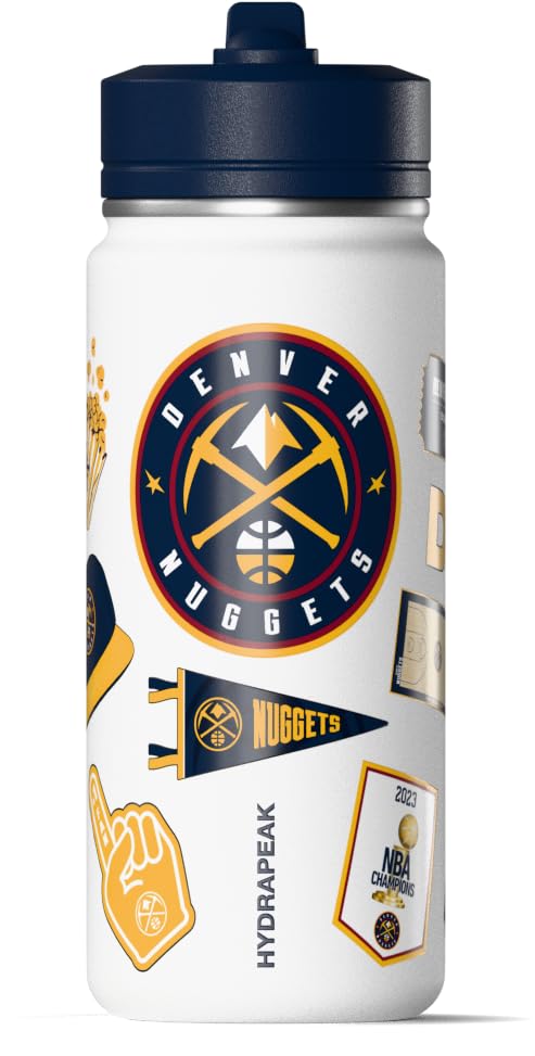 Image of Hydrapeak NBA Officially Licensed Denver Nuggets 20oz Insulated Water Bottle with Straw Lid & Carry Handle, Leak-Proof Stainless-Steel Game Experience Sports Bottle for Kids, School, Camp