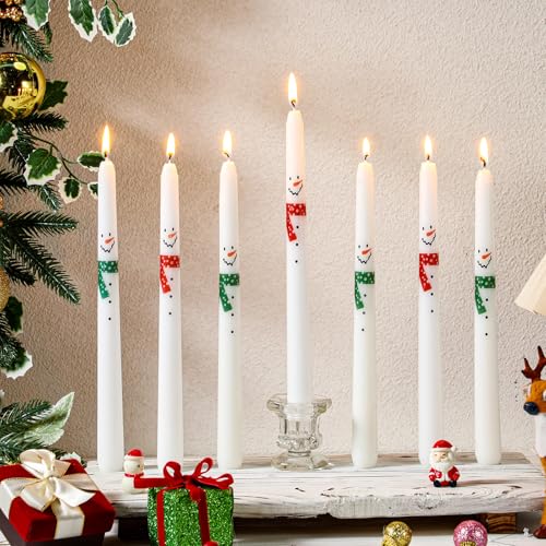 Threlaco 12 Pcs Christmas Taper Candles 10 Inches Red and Green Taper Candles Unscented Candle Sticks for Xmas Home Decor Wedding Party Supplies(Snowman)