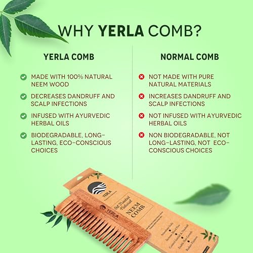 Image of YERLA Neem Wooden Comb for Men & Women | Handmade Hair Growth Wooden Comb Set | Soaked in 17 Herbs & 4 Oils | Pocket, Dual teeth & Handle Combo (Pack of 3)