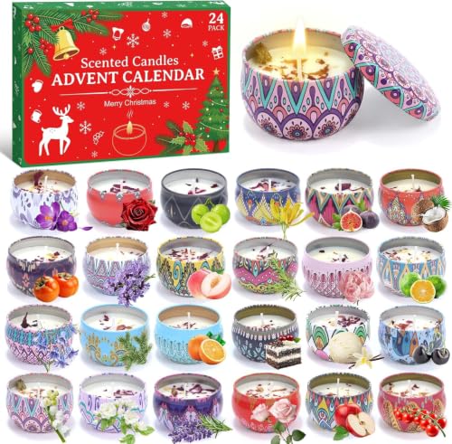 Candle Advent Calendar 2026, 24 Days of Christmas Countdown Candles, Festive Scented Soy Wax Gift Set, Holiday Aromatherapy Candles for Women, Christmas Decor & Stocking Stuffers
