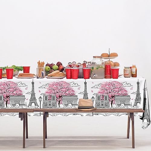 Image of Paris Party Decorations, 3Pcs Paris Themed Party Tablecloth Plastic Table Cloth for Birthday Wedding Baby Shower