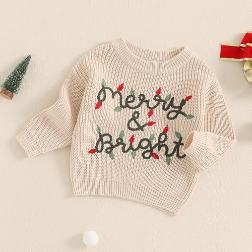 Toddler Boy Girl Christmas Sweater Letter Embroidery Long Sleeve Crew Neck Knitwear Pullover Kids Jumper Tops3