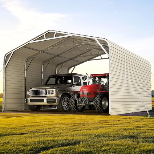 Image of ADVANCE OUTDOOR 2 Car Metal Carport, Heavy Duty 20x20 ft Garage Shelter with Side Panels & Pre-Drilled Holes for Cars, Boats, Equipment