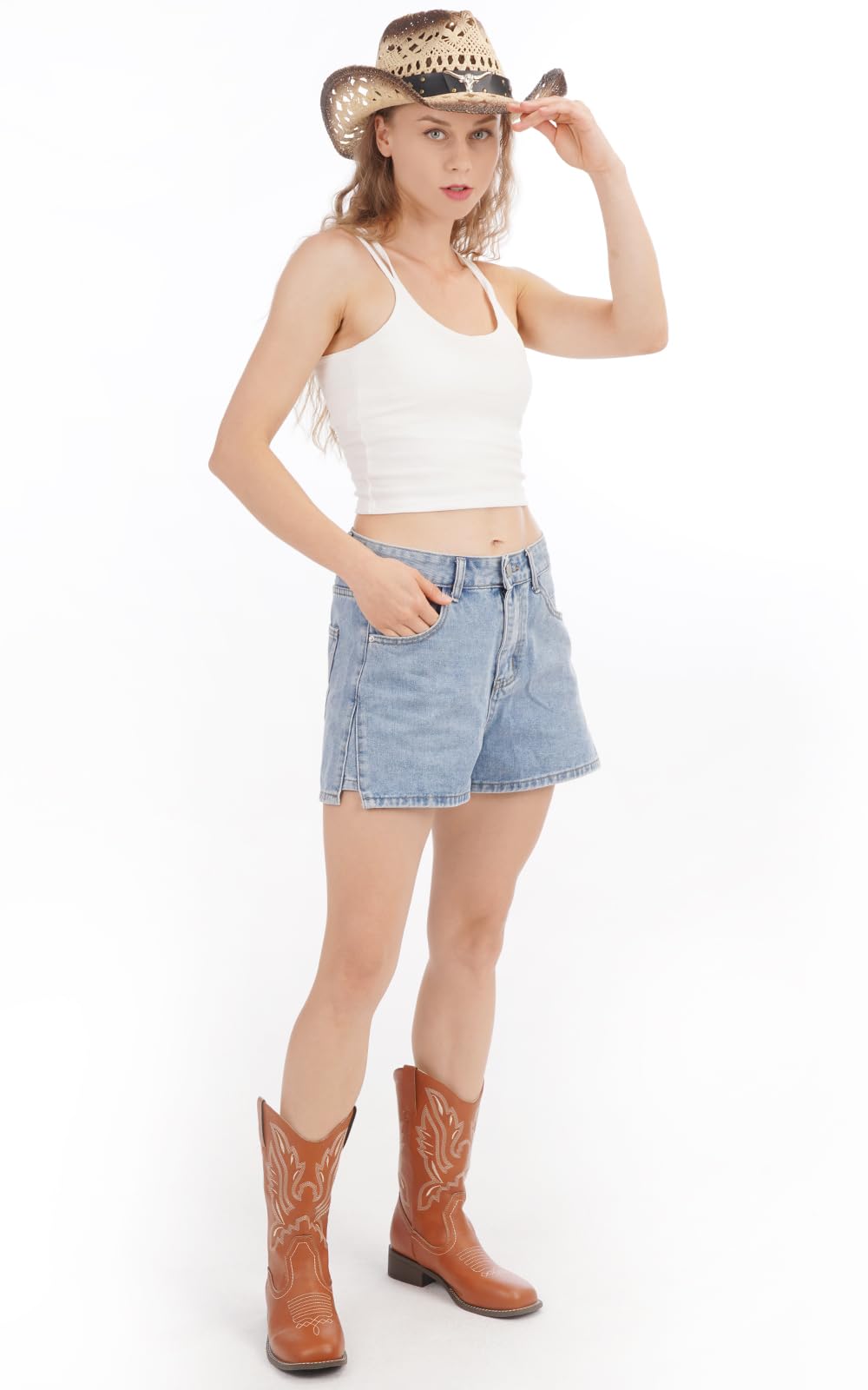 Chapeau de cowboy, chapeau de cowgirl en paille, chapeau de cowboy pour femme/homme, chapeau de cowboy à bord façonnable pour femme