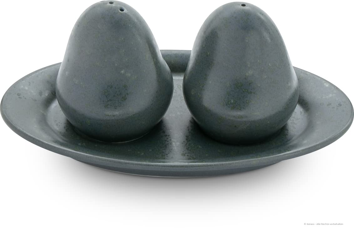 Salière et poivrière Bunzlauer décor ZIELON en céramique artisanale